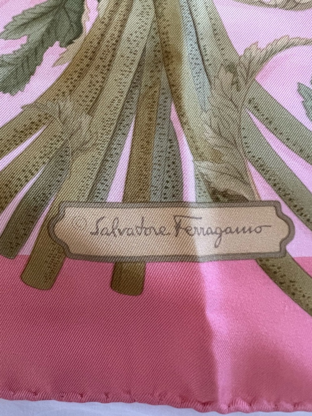 Salvatore Ferragamo Pink Floral Silk Scarf with Yellow and Red Blossoms - Picture 4 of 11